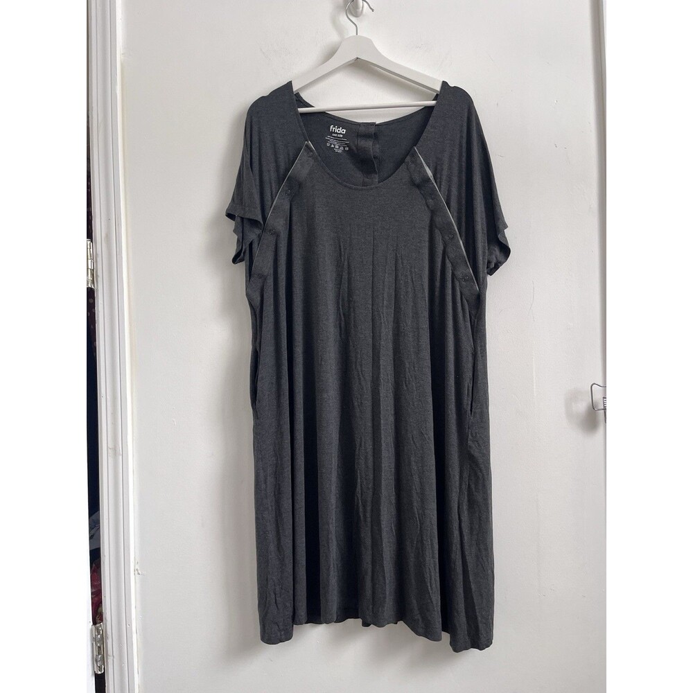 Frida Mom Delivery and Nursing Gown Women's One Size Gray Short Sleeve Pullover